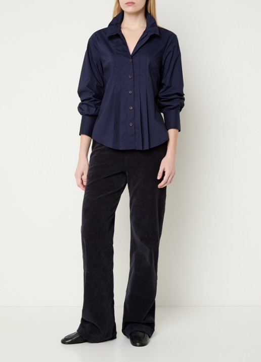 River Woods Blouse met plooidetail - voorkant 4 blauw