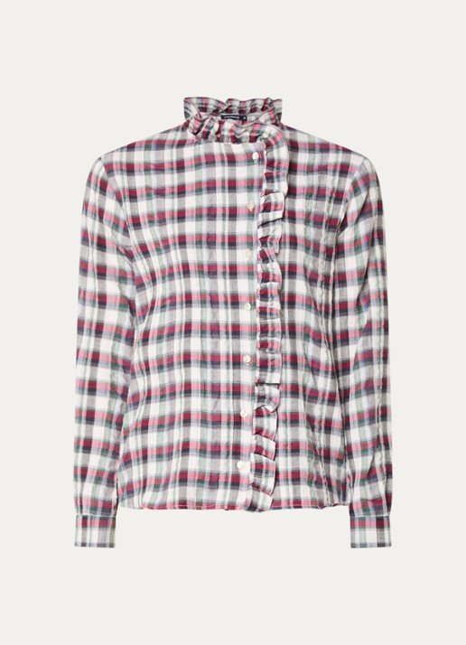 River Woods Blouse met ruitdessin en ruches - voorkant rood