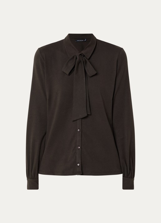 River Woods Blouse met sjaalkraag - voorkant donkerbruin