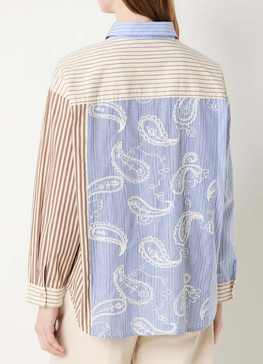 River Woods Blouse met streepprint en borduring - achterkant blauw