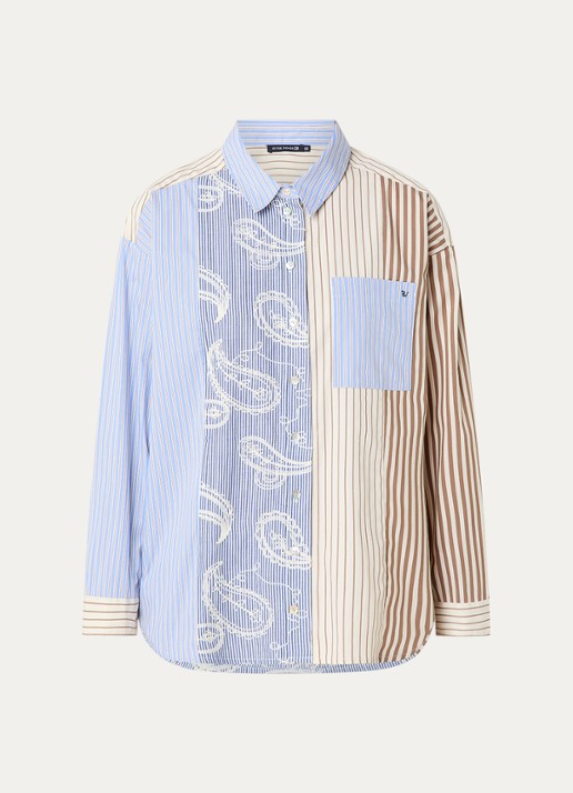 River Woods Blouse met streepprint en borduring - voorkant 2 blauw