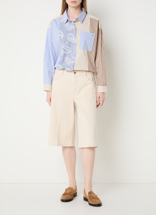 River Woods Blouse met streepprint en borduring - voorkant 3 blauw