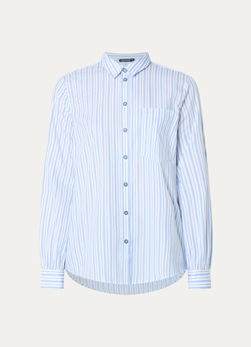 River Woods Blouse met streepprint en borstzak - voorkant blauw