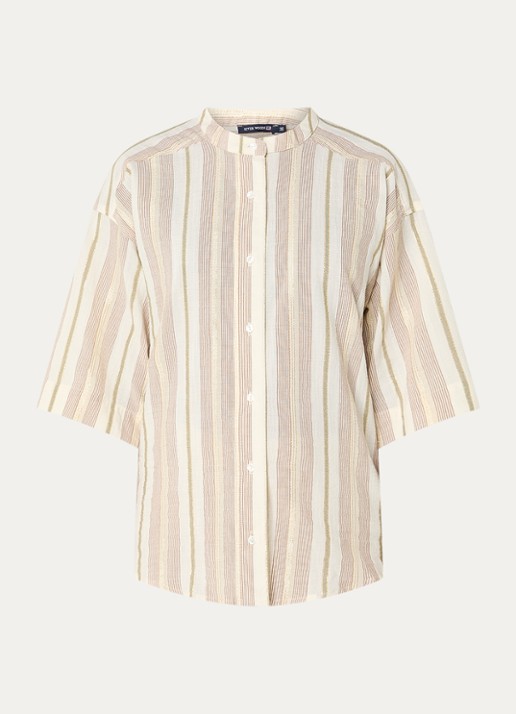 River Woods Blouse met streepprint en lurex - voorkant beige