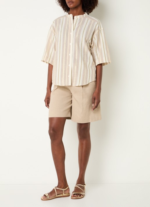 River Woods Blouse met streepprint en lurex - voorkant 2 beige