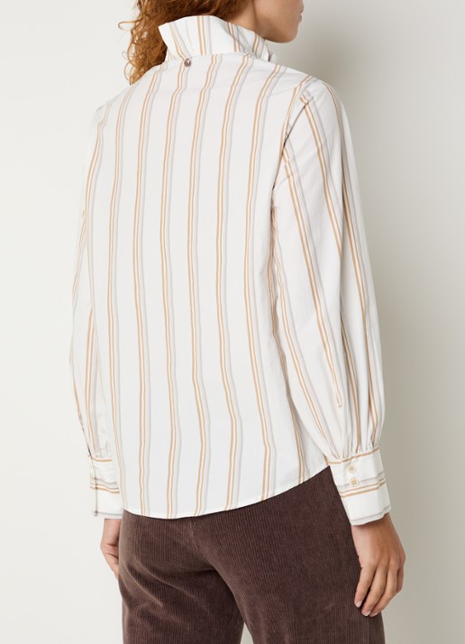 River Woods Blouse met streepprint en opstaande kraag - achterkant 2 ivoor