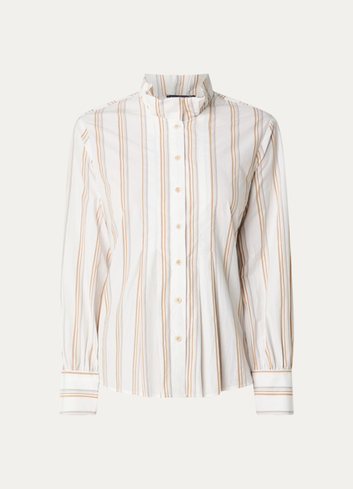 River Woods Blouse met streepprint en opstaande kraag - voorkant 3 ivoor