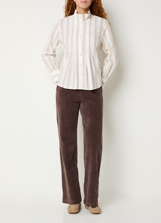 River Woods Blouse met streepprint en opstaande kraag - voorkant 4 ivoor