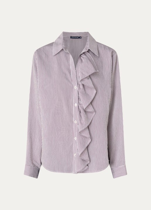 River Woods Blouse met streepprint en volant - voorkant 3 bordeauxrood