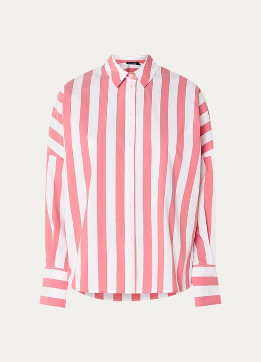 River Woods Blouse met streepprint - voorkant 2 koraal