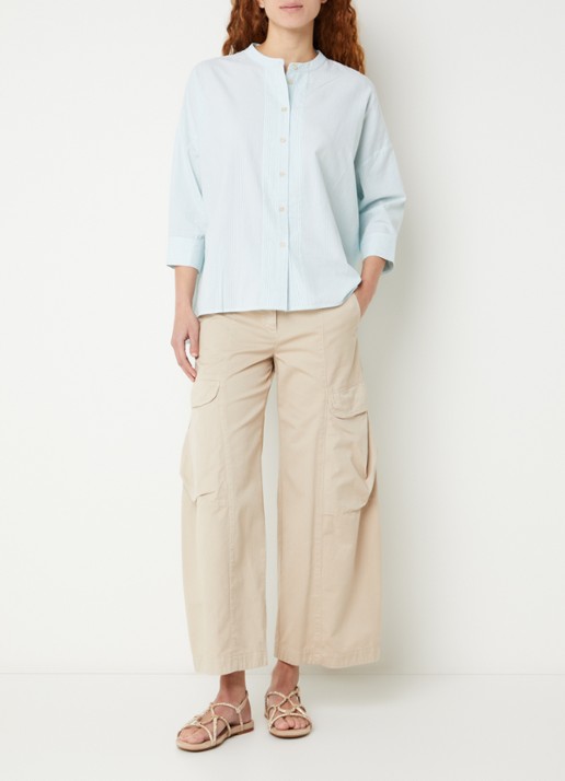 River Woods Blouse met streepprint - voorkant 2 groen