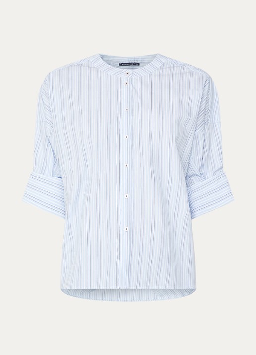 River Woods Blouse met streepprint - voorkant 2 blauw
