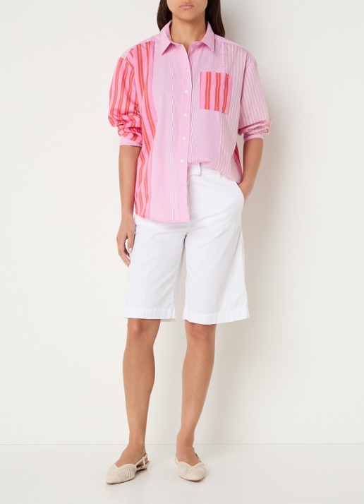 River Woods Blouse met streepprint - voorkant 4 roze
