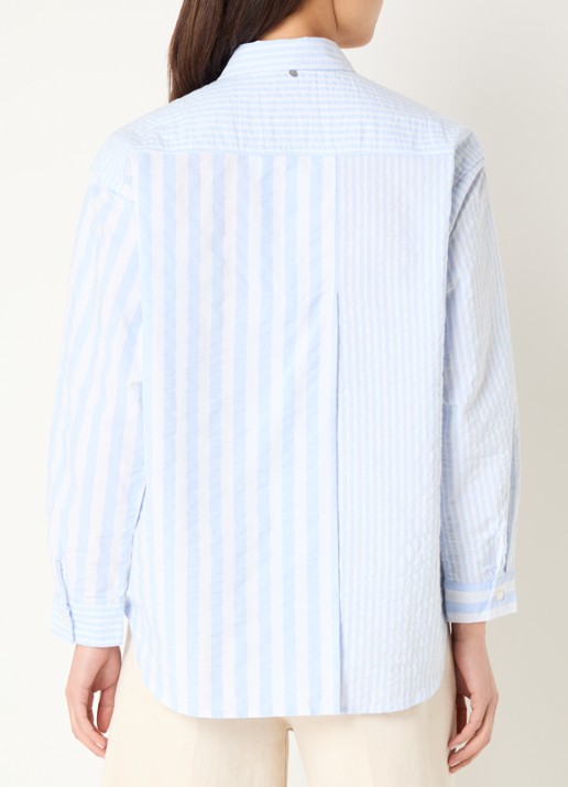 River Woods Blouse met streepprint - achterkant 3 lichtblauw