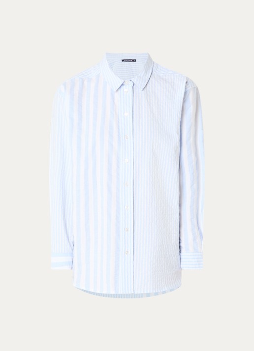 River Woods Blouse met streepprint - voorkant lichtblauw