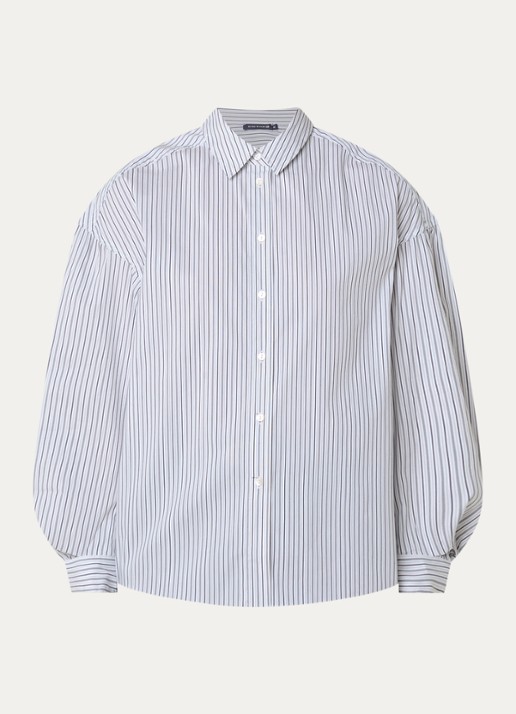River Woods Blouse met streepprint - voorkant 3 wit
