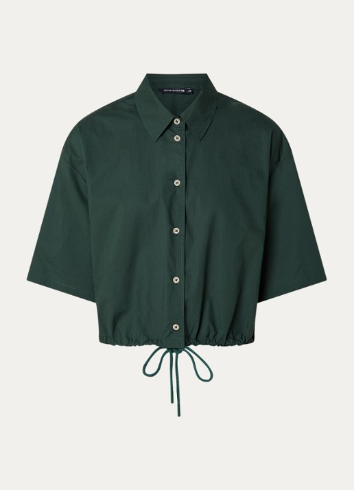 River Woods Cropped blouse met trekkoord - voorkant 3 donkergroen