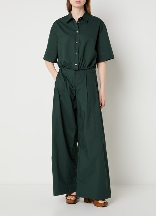 River Woods Cropped blouse met trekkoord - voorkant 4 donkergroen