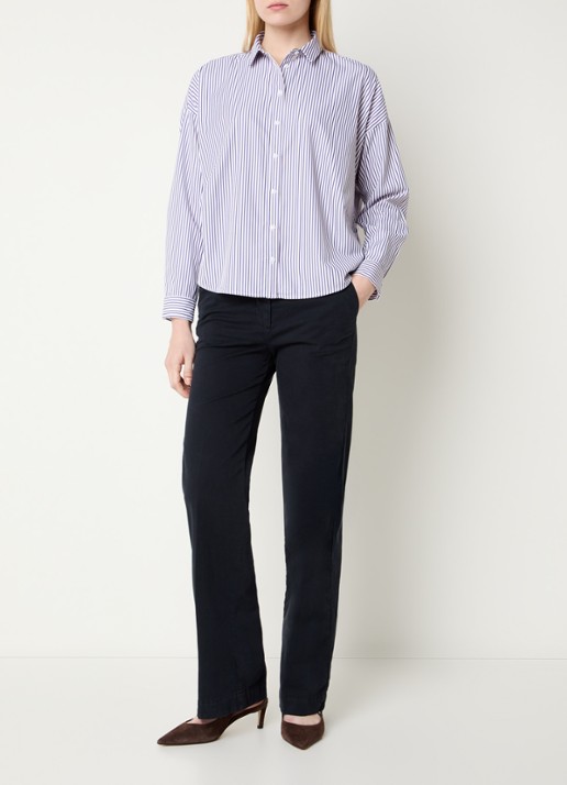 River Woods Darts blouse met streepprint - voorkant 2 donkerblauw