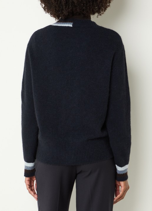 River Woods Fijngebreid vest in alpaca wolblend met V-hals - achterkant 4 donkerblauw