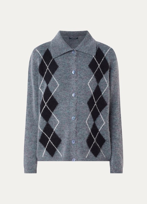 River Woods Fijngebreid vest in wolblend met ruitdessin - voorkant 3 lichtblauw