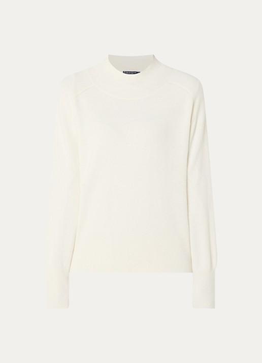 River Woods Fijngebreide pullover van wol met opstaande kraag - voorkant 2 creme