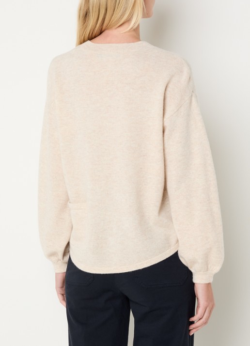 River Woods Fijngebreide pullover van wol met ronde hals - achterkant 2 creme