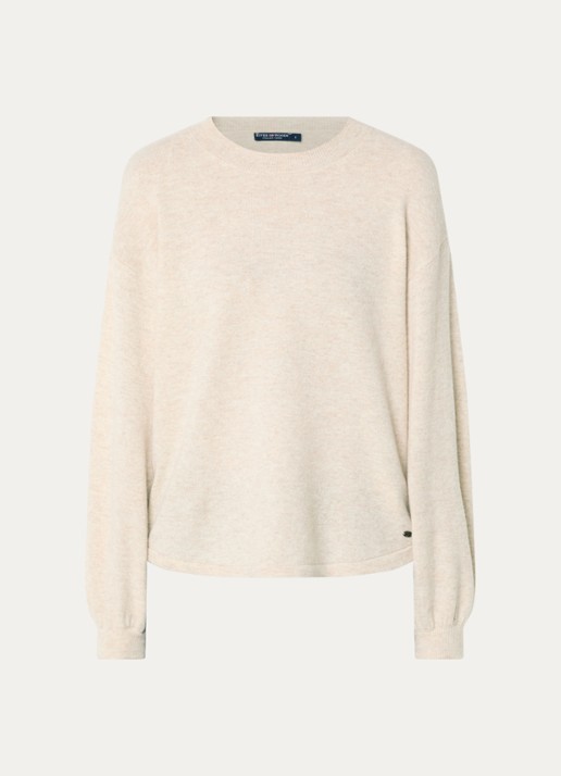 River Woods Fijngebreide pullover van wol met ronde hals - voorkant 3 creme