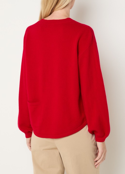 River Woods Fijngebreide pullover van wol met ronde hals - achterkant 4 kersenrood