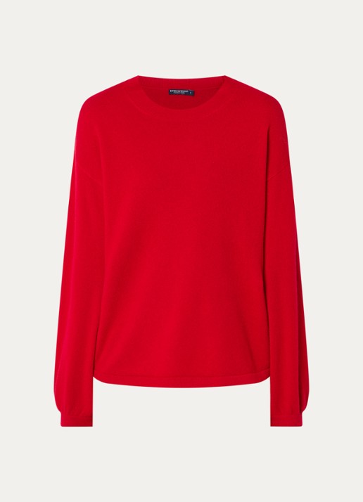 River Woods Fijngebreide pullover van wol met ronde hals - voorkant 2 kersenrood