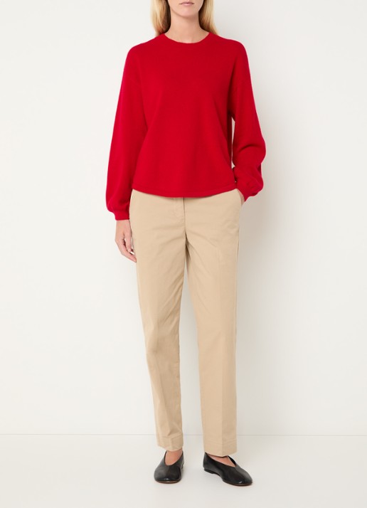 River Woods Fijngebreide pullover van wol met ronde hals - voorkant 3 kersenrood