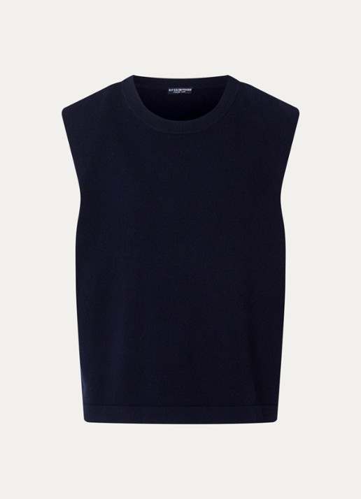 River Woods Fijngebreide spencer met ronde hals - voorkant 2 blauw