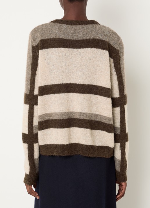 River Woods Fijngebreide trui in alpaca wolblend met ingebreid patroon - achterkant lichtbruin