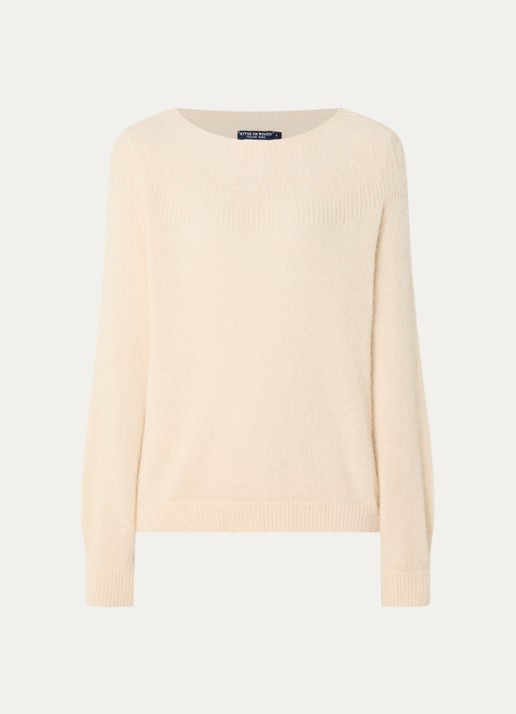 River Woods Fijngebreide trui in alpaca wolblend met ronde hals - voorkant creme
