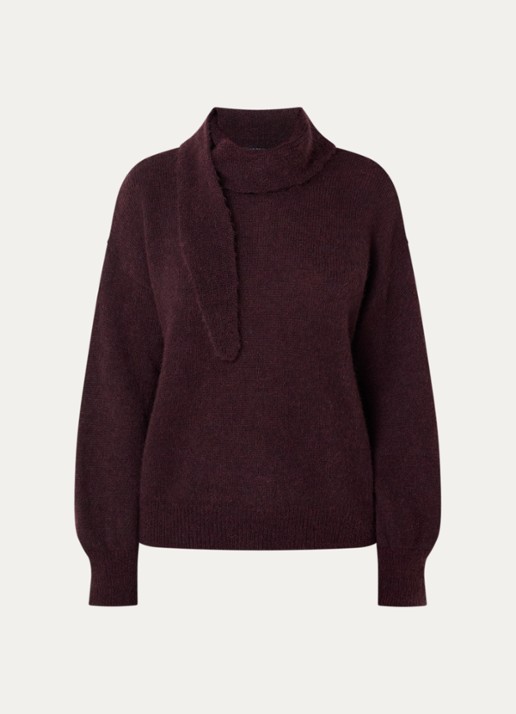 River Woods Fijngebreide trui in alpaca wolblend met sjaalkraag - voorkant 2 bordeauxrood