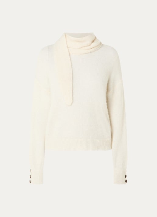 River Woods Fijngebreide trui in alpaca wolblend met sjaalkraag - voorkant gebroken wit