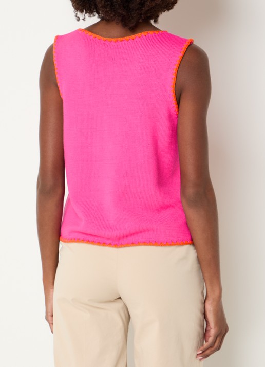 River Woods Grofgebreid gilet met ronde hals - achterkant 4 fuchsia