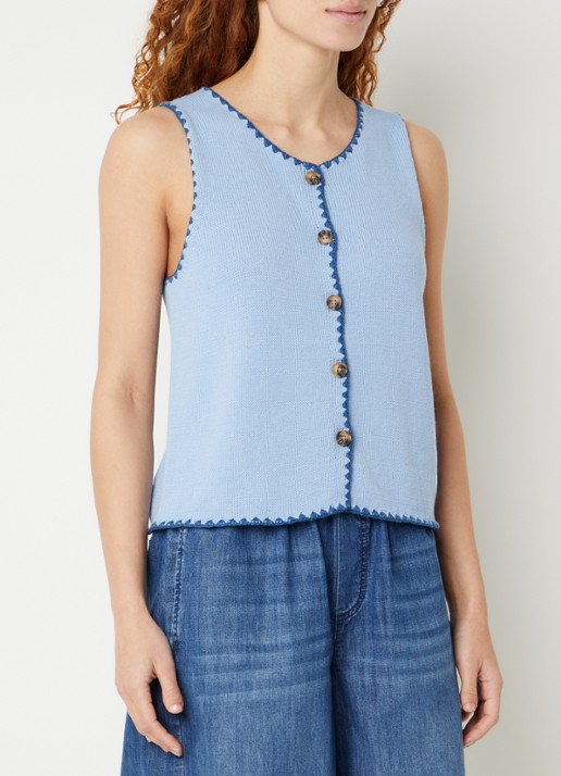 River Woods Grofgebreid gilet met ronde hals - detail lichtblauw