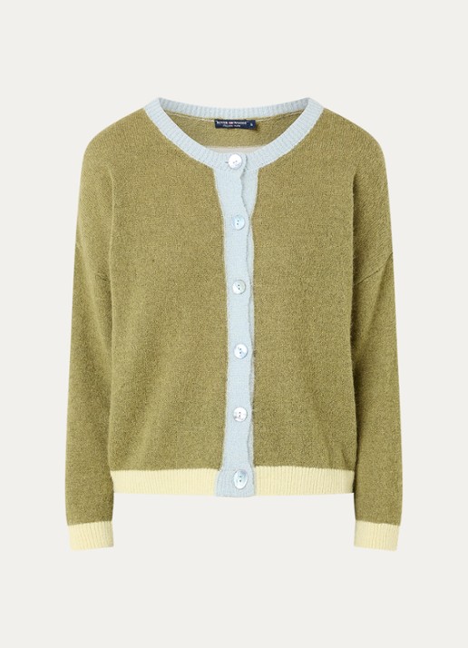 River Woods Grofgebreid vest in alpaca wolblend met streepprint - voorkant 2 legergroen