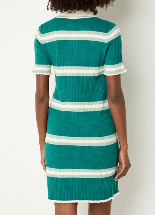 River Woods Grofgebreide mini jurk met streepprint - achterkant 4 zeegroen