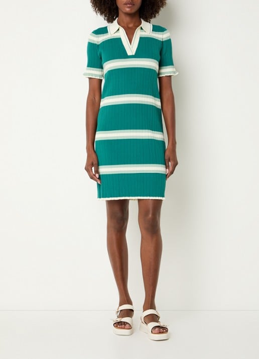 River Woods Grofgebreide mini jurk met streepprint - voorkant 2 zeegroen