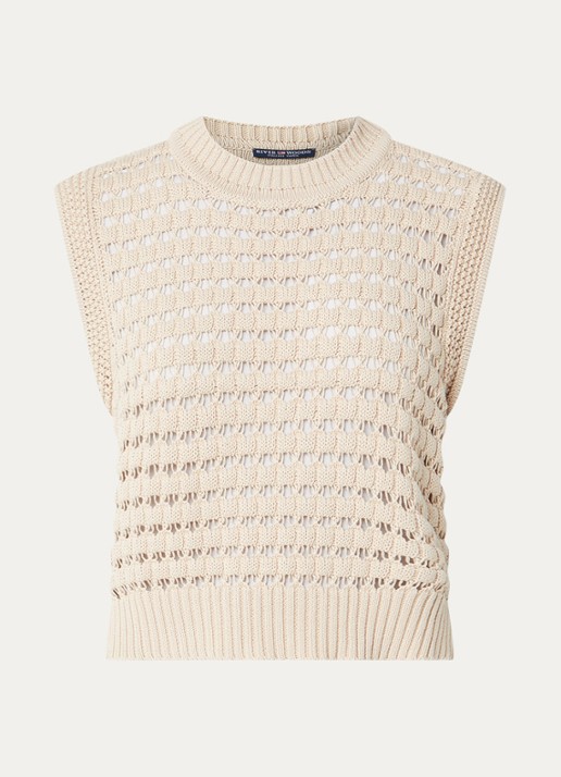 River Woods Grofgebreide spencer met opengewerkt dessin - voorkant 2 beige