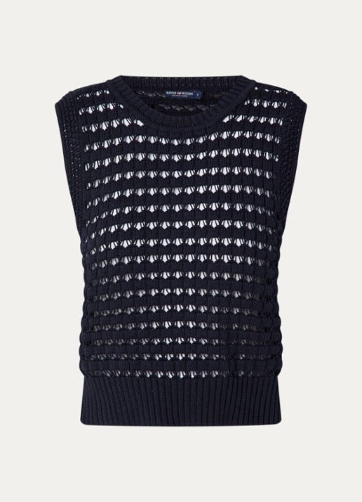 River Woods Grofgebreide spencer met opengewerkt dessin - voorkant 2 donkerblauw