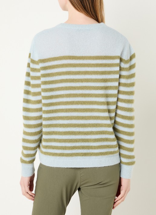 River Woods Grofgebreide trui in alpaca wolblend met streepprint - achterkant lichtblauw