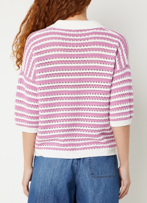 River Woods Grofgebreide trui met streepprint - achterkant 2 roze