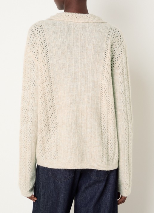 River Woods Grogebreide trui in alpaca wolblend met opengewerkt dessin - achterkant 3 beige