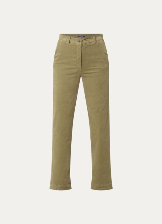 River Woods High waist flared fit pantalon met stretch - voorkant 3 olijfgroen