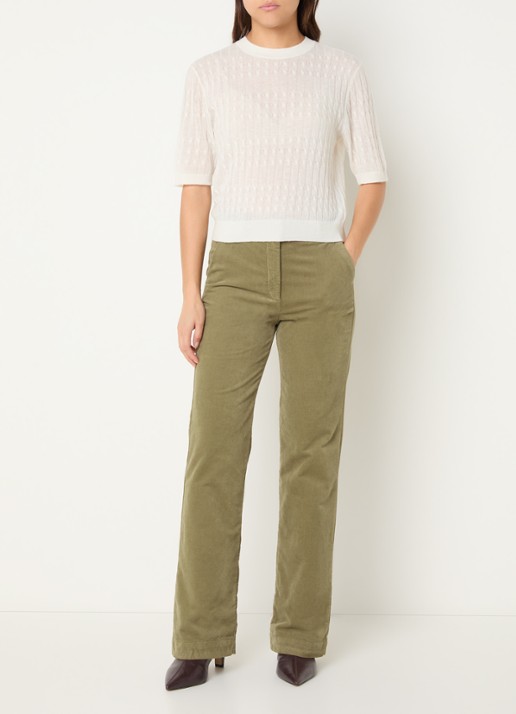 River Woods High waist flared fit pantalon met stretch - voorkant 4 olijfgroen