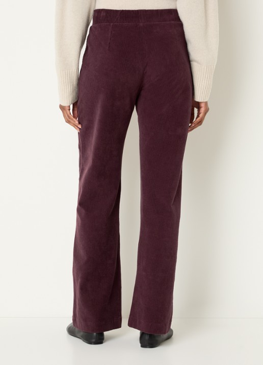 River Woods High waist loose fit broek van fluweel met steekzakken - achterkant bordeauxrood