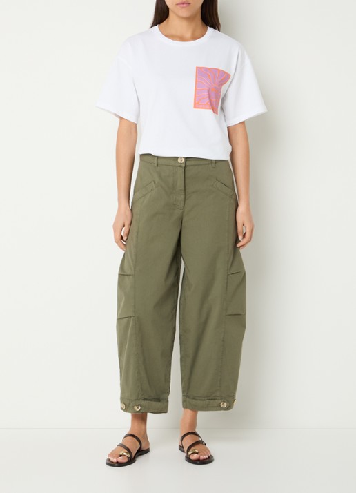River Woods High waist loose fit cropped broek met steekzakken - voorkant 2 khaki